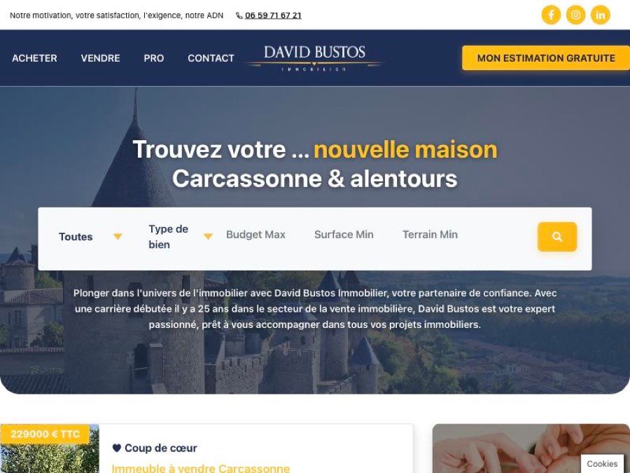 Page d’accueil du site David Bustos Immobilier