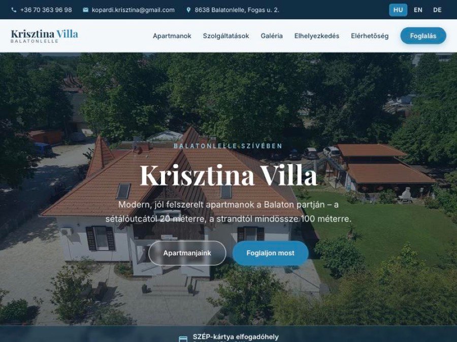 Page d’accueil du site Krisztina Villa
