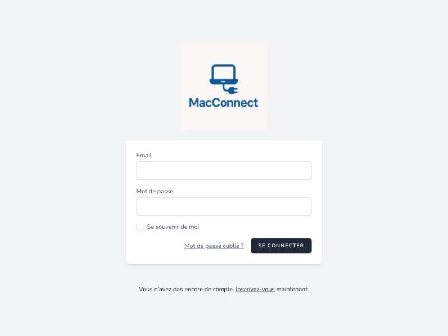 Écran de connexion de l’application MacConnect